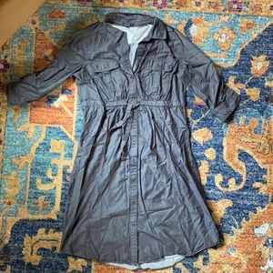 Grey denim-look mid-length shirt dress w/pockets